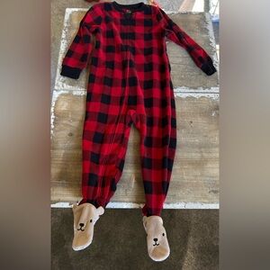 Carter’s Buffalo Plaid Black Red Bear foot fleece pajama footie 3T baby boy girl